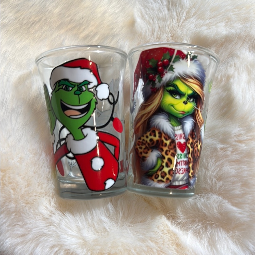 Two Grinch Christmas Themed Glass Set
